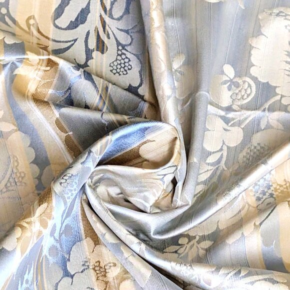 AQUA BLUE GOLD BEIGE DAMASK DRAPERY FURNITURE UPHOLSTERY FABRIC 72"L 50.5 "W - Picture 3 of 11